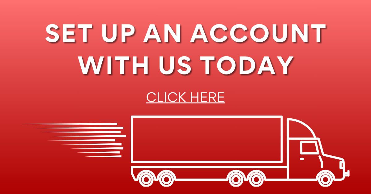 Truck driving with 'Set up an account with us today! Click here' text